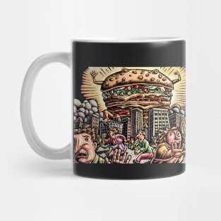 Monster Hamburger Looms Over Town Mug